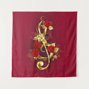 Golden Treble Cleve mit Rose Blume Wandteppich