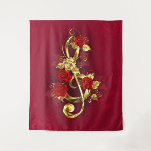 Golden Treble Cleve mit Rose Blume Wandteppich