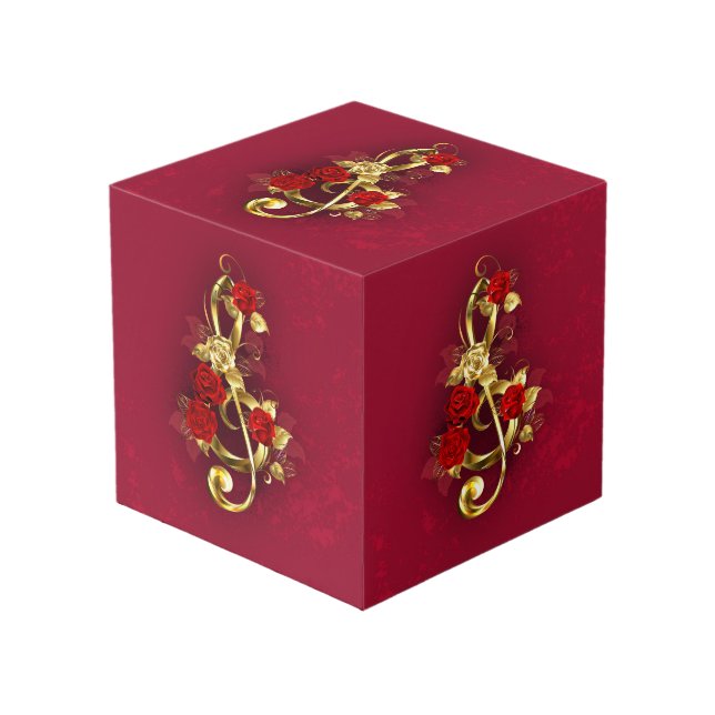 Golden Treble Cleve mit Rose Blume Würfel (Vorderseite Schrägansicht)