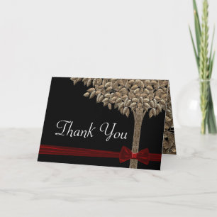 Golden Tree mit Red Ribbon & Bow Vielen Dank Dankeskarte