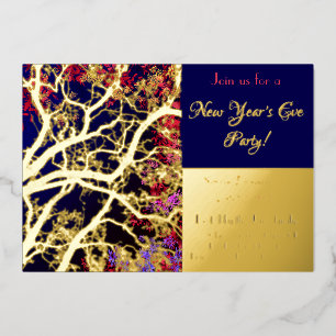 Golden Tree Multicolor Blätter / Neujahr Party Folieneinladung