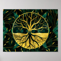 Golden Tree of Life Yggdrasil on Malachite