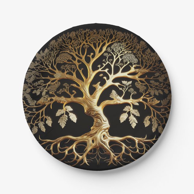 Golden Tree of Life Yggdrasil Pappteller (Vorderseite)