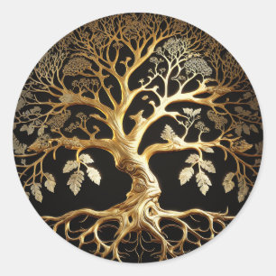Golden Tree of Life Yggdrasil Runder Aufkleber