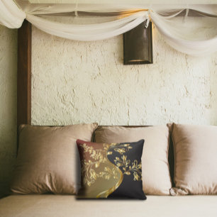 Golden Tree on Black Brown and Olive Green Kissen