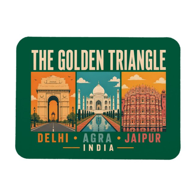 Golden Triangle India Illustration Vintage Magnet (Horizontal)