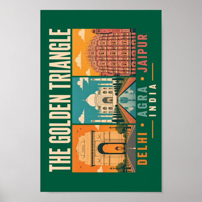 Golden Triangle India Illustration Vintage Poster (Vorne)