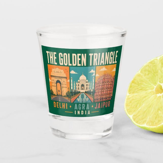 Golden Triangle India Illustration Vintage Schnapsglas (Vorderseite)