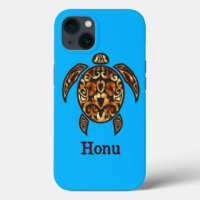 Golden Tribal Hawaiian Sea Turtle auf Ocean Blue