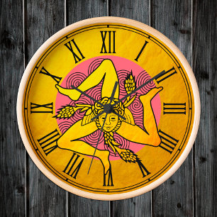 Golden Triskelion & Triple Spiralwelle /Design Runde Wanduhr
