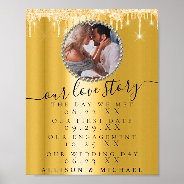 Golden Tropfens Foto Unsere Liebe-Geschichte Hochz Poster (Vorne)