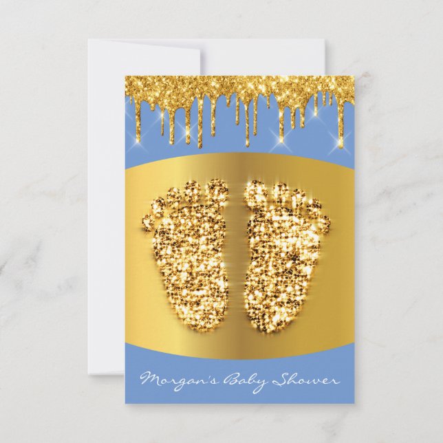 Golden Tropfens Royal Blue Baby Dusche Fee Boy Einladung (Rückseite)