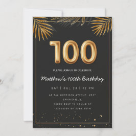 Golden Tropical Palm Blätter 100. Geburtstag Einladung