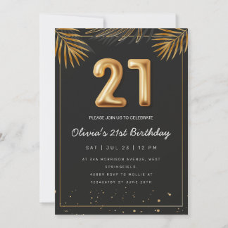 Golden Tropical Palm Blätter 21. Geburtstag Einladung