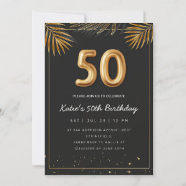 Golden Tropical Palm Blätter 50. Geburtstag Einladung