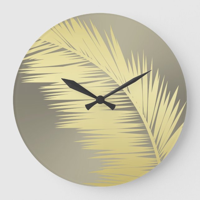 Golden Tropical Palm Blätter  Große Wanduhr (Vorderseite)