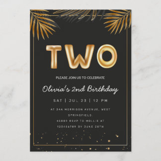  Golden Tropical Palm Leaves 2nd Birthday  Einladung
