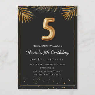  Golden Tropical Palm Leaves 5th Birthday  Einladung