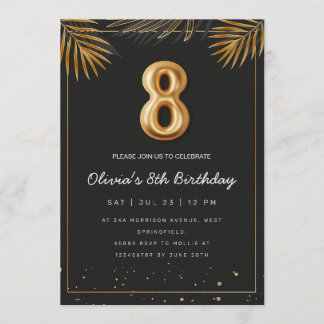 Golden Tropical Palm Leaves 8th Birthday  Einladung