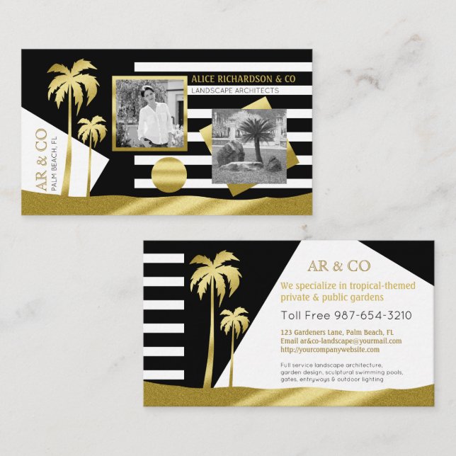 Golden Tropical Palm Trees Beach Instagram Fotos Visitenkarte (Vorne/Hinten)