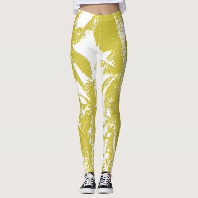 Golden Tropical Palm Trees Leggings (Vorderseite)
