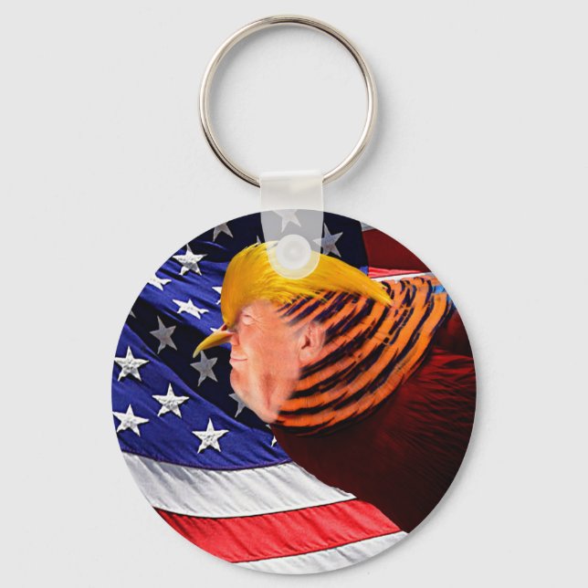 Golden Trump Bird USA Flag Button Schlüsselanhänge Schlüsselanhänger (Vorderseite)