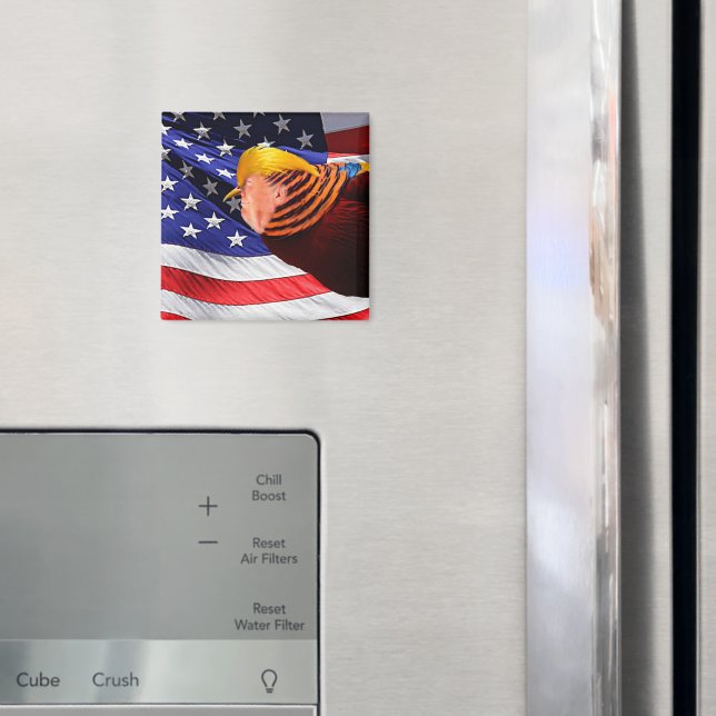 Golden Trump Bird USA Flag Square Magnet (In Situ (Kühlschrank))