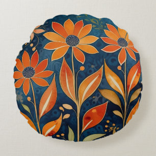 Golden Twilight Floral Rundes Kissen