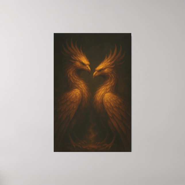 Golden Twin Phoenix • Luxury Fine Art Canvas Leinwanddruck (Vorderseite)