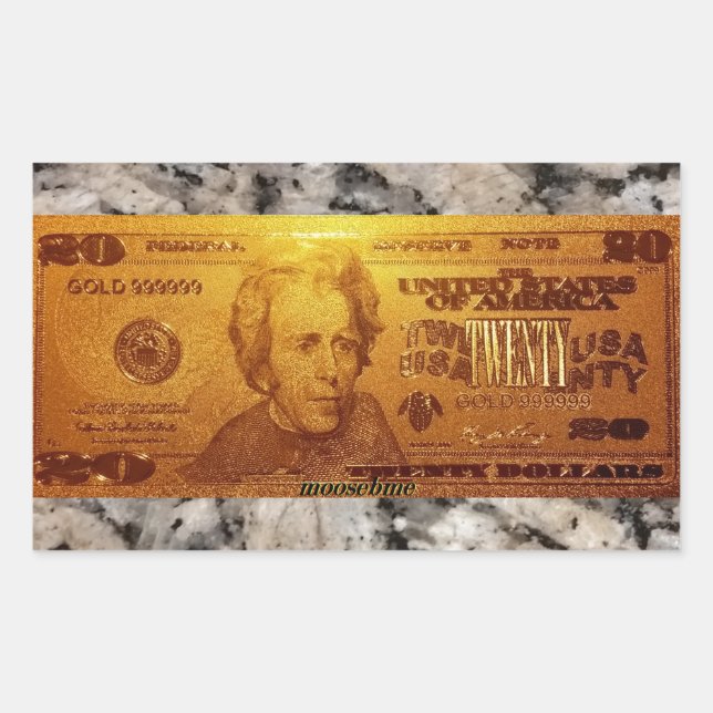 Golden U.S. 20 Dollar Bill Front Rechteckiger Aufkleber (Vorderseite)
