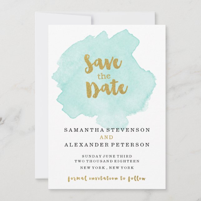 Golden und Aquamarin Blush Save the Date (Vorderseite)