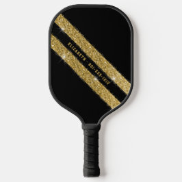 Golden und Black Glitzer Sportstreifen Personalisi Pickleball Schläger
