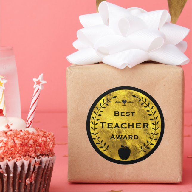 Golden und Black Laurel Wreath Best Teacher Award Runder Aufkleber (Party)