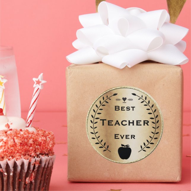 Golden und Black Laurel Wreath Best Teacher Award Runder Aufkleber (Party)