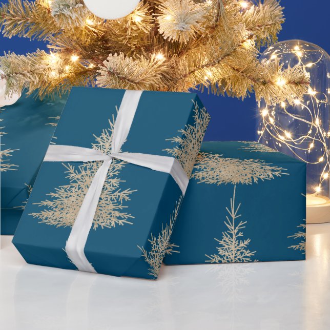 Golden und blau immergrün eleganter Winter Geschenkpapier (Feiertage)