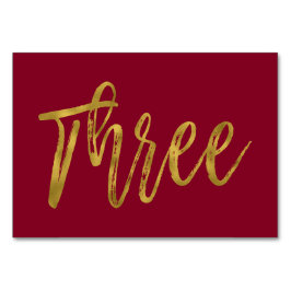 Golden und Burgund Elegante Tischnummer Drei Schat