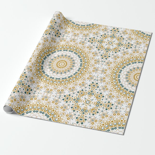 Golden und Green Geometric Mandala Pattern Geschenkpapier (Ungerollt)