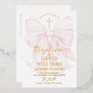 Golden und Rosa Bow Boy Taufe Elegante Folieneinladung