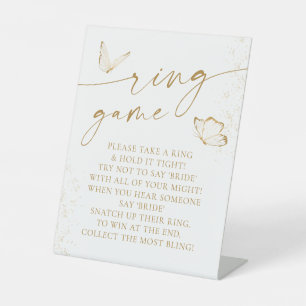 Golden und White Butterfly Brautparty Ring Game Sockelschild