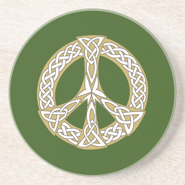 Golden und White Celtic Peace Sign Getränkeuntersetzer (Vorne)