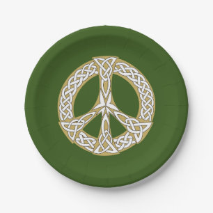 Golden und White Celtic Peace Sign Pappteller