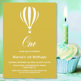 Golden und White Hot Air Ballon 1. Geburtstag Part Einladung