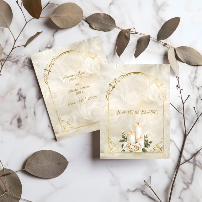 Golden und White Roses Arch Rahmen Candlelight Save The Date (Von Creator hochgeladen)