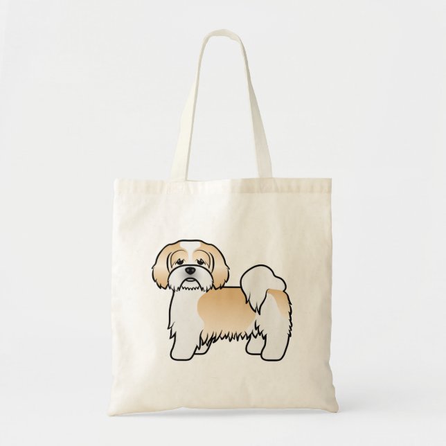 Golden und White Yellow Lhasa Apso Cartoon Dog Tragetasche (Vorne)