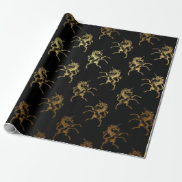 Golden Unicorn Black Metallic Heralds Princess Geschenkpapier