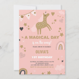 Golden Unicorn Einladung zum Geburtstag