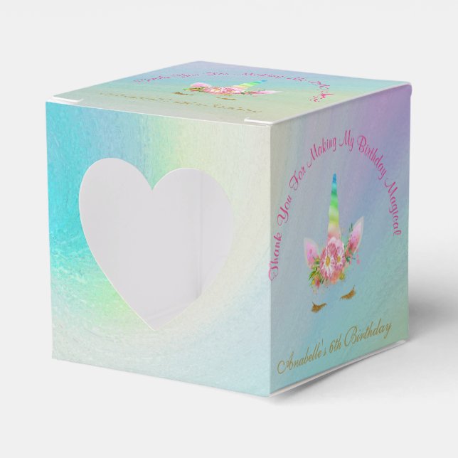 Golden Unicorn Regenbogen Danke Cupcake Box Geschenkschachtel (Vorderseite)