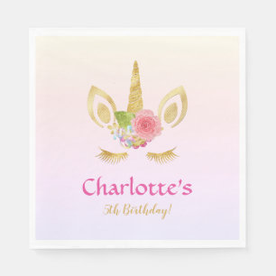 Golden Unicorn Rosa Regenbogen Personalisiert Gebu Serviette