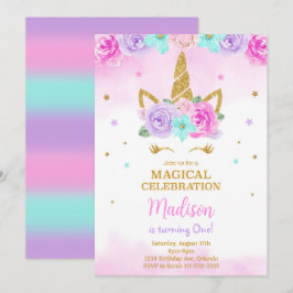 Golden Unicorn zum Geburtstag einladen Einladung