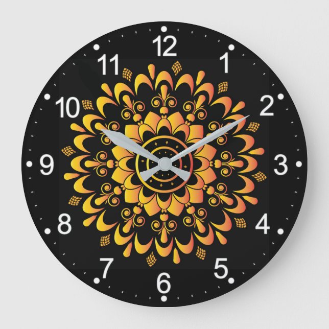 Golden Unique Mandala Design Große Wanduhr (Vorderseite)